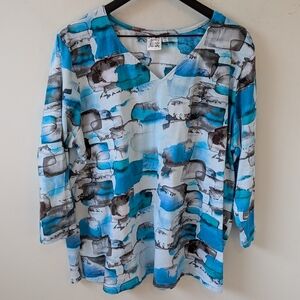 Parsley & Sage Artsy Cotton V Neck Tunic Top Watercolor Size 1X